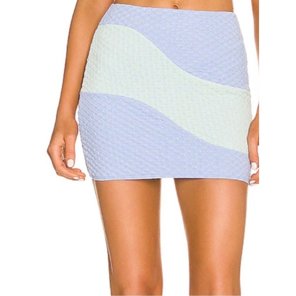 Lovers + Friends Light Blue and Mint Wave Textured Mini Skirt